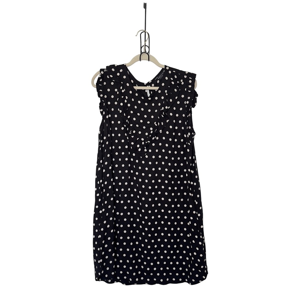 Dorthy Perkins 16 Black White Polka Dot Ruffle Detail‎ Whimsigoth Retro Dress